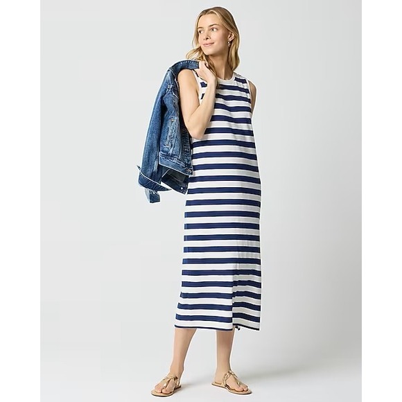 J.CREW Dresses & Skirts - J.Crew Striped knit midi‎ dress Large Blue & White NWT
